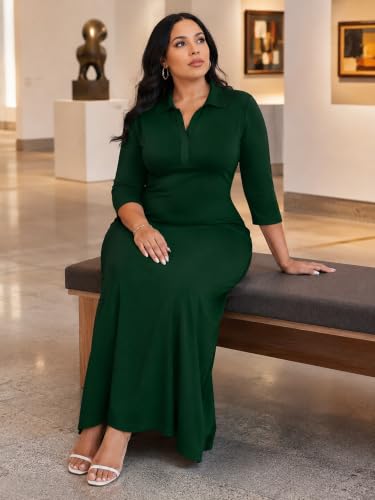 Image of PinkPatty Women's Casual 3 /4 Sleeve Polo V Neck Bodycon Maxi Dress