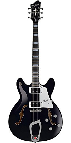 Hagstrom SUVIK-BLK Guitare électrique semi-creuse 6 cordes Noir brillant Noir - Les Beatles, Paul McCartney, John Lennon, RIngo Starr, George Harrison Hagstrom SUVIK-BLK Guitare électrique semi-creuse 6 cordes Noir brillant Noir – Image 4