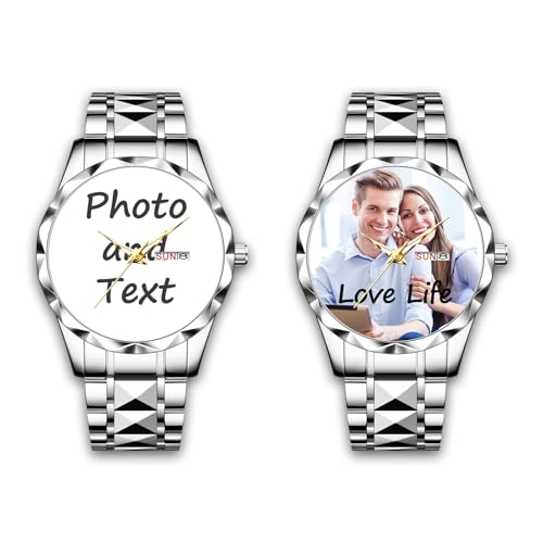 Générique Montre pour Homme Personnalisable avec Photo et Texte, en Acier Inoxydable étanche,...