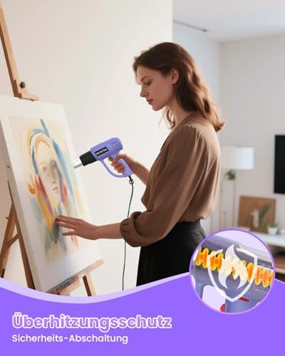 Bild 3 - Mefine Heißluftfön mit Schnellaufheizung, stufenlos 60-600°C, Heissluftpistole mit 2 Luftstromstufen & Überhitzungsschutz, 1600W Heißluftfön mit 5 Zubehör für DIY, Schrumpfschläuche