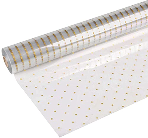 EliteKoopers Gold Doted Clear Cellophane Gift Wrapping Paper For Wedding, Birthday, Hampers Gifts Wrap (10 Meter)