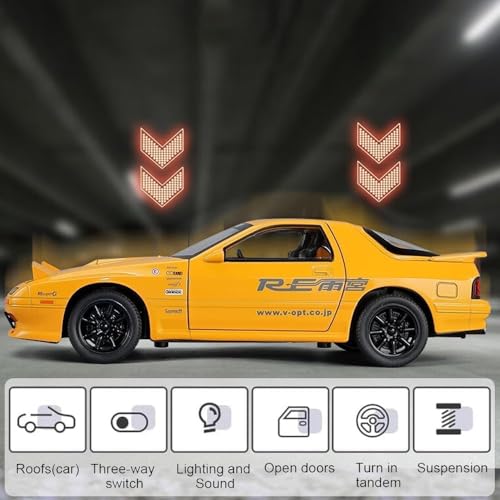 Image of Mazda RX7 1:24 Model Car with Box, Zinc Alloy Pull Back Toy car with Sound and Light for Kids Boy Girl Gift [Colors as Per Stock] (Mazda RX7 1:24)