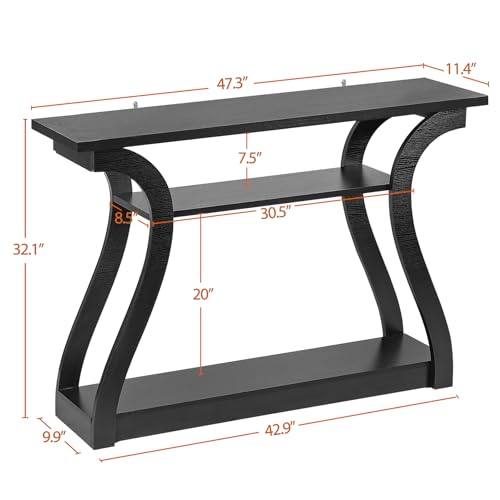 image for SUPER DEAL Wood Console Table 3 Tier Narrow Entryway Table with Curved
