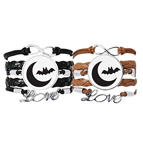 Bracelet en cuir Halloween chauve-souris lune pour poignet réglable