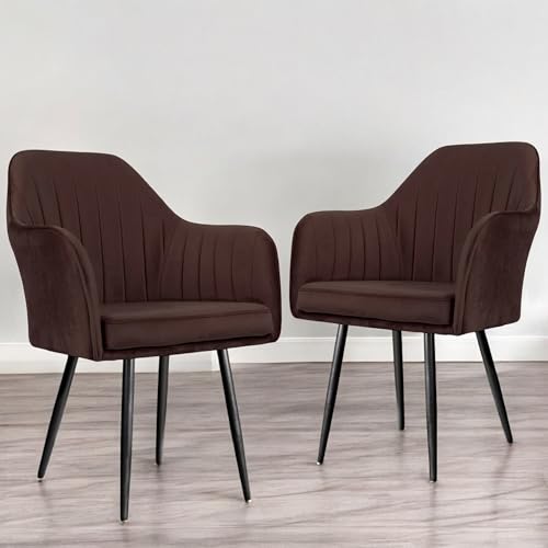 Image of Set of 2 Accent Chair for Living Room | Modern Armchair in Soft Velvet Fabric with Sturdy Legs | Premium Chair for Home Living Room Bedroom Restaurent | (Black Legs, Dark Brown)