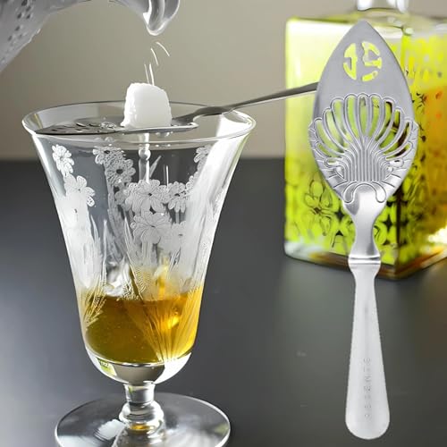 Absinthe Spoon,304 Stainless Steel Cocktail Bar Utensils Bitter Scoop Glass Cup Drinking Filter Unique Design wood Spoon, Tea Coffee Stirring Slotted Spoon