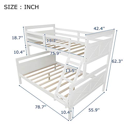 Flieks Twin Over Full Bunk Bed With Ladder For Kids, Safety Guardrail, Perfect Bedroom #TOP1