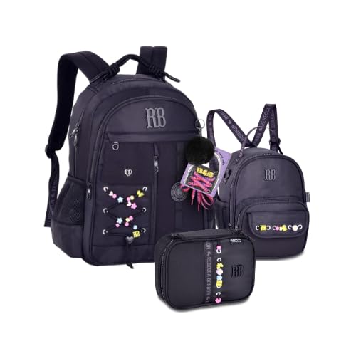 Kit Mochila Costas Rebecca Bonbon Beaded Fun Com Lancheira Estojo Box (Preto)