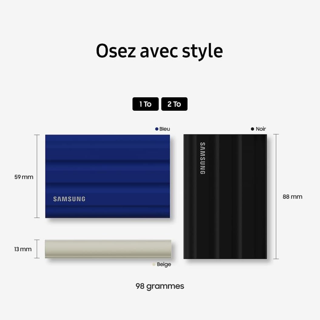 Samsung SSD Externe T7 Shield 2 To Noir USB 3.2 Gen 2 1050Mo/s