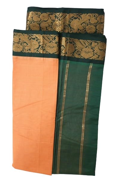 Image of Indian Traditional pure cotton Gadwall Saree for Women, Light pink Colour and green Border