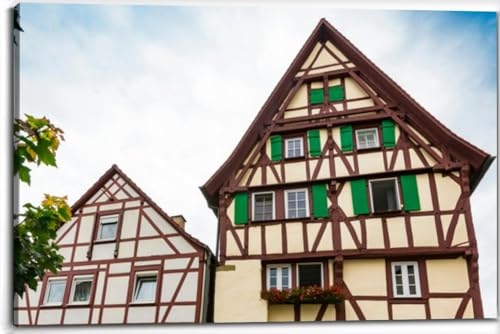 yellow half timbered houses green shutters Eppingen Germany Canvas Wall Art Decor Framed Photo