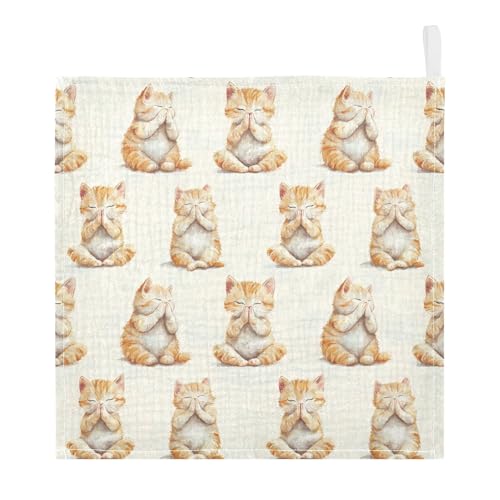 vvfelixl Cartoon Kitten Do Yoga Baby Burp Cloths Baby Muslin Washcloths for Boys Girls Cotton Babys Face Towel for Newborn Infants Soft and Absorbent 11.8 X 11.8 in, 5 Pack