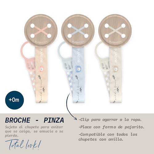 Miniatura 2 de Suavinex, Chupetero De Tela Para Bebé, Cinta Con Diseño A Doble Cara, Cadena Chupete Bebé, Sujeta - Clip Con Pinza. Para Bebés 0 Meses, Apto Recién Nacido, Wild Free, Beige