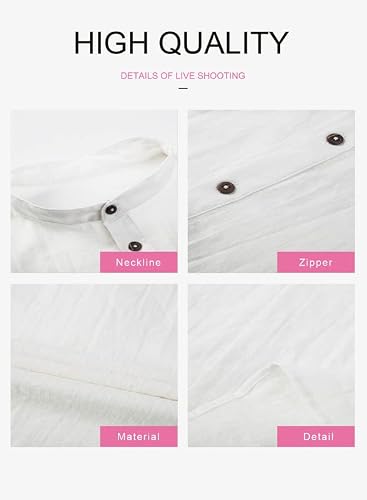 Dokotoo Mens T-Shirts Fashion Summer Half Short Sleeve Casual Plain Cotton Linen Breathable Comfy Front Stand Collar Button Up V Neck Solid Boho Beach Tops Basic Work Shirts White 2Xl #TOP4