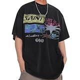 Arnodefrance Saint Graphic Printing Tshirt Vintage Tee Shirt Cotton Short Sleeve Shirt Black