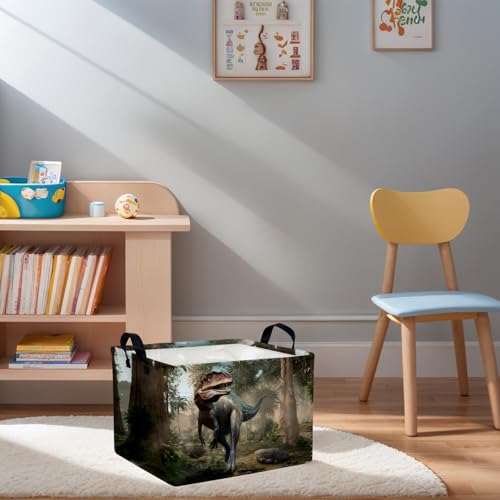 Image of Cute 3D Dinosaur Kid Storage Basket Trendy Toy Box, Baby Laundry Hamper, & Clothes Organizer Fantastic Boy Gift & Nursery Bin for Modern Bedrooms (Tyrannosaurus Rex)