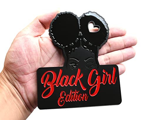 Image of 1pc Custom Black Girl Edition Badge Emblem Decals Compatible With Vehicles, Doors, Body, Side Fenders, Trunk - Stylish Dynamic Look (Black Red)