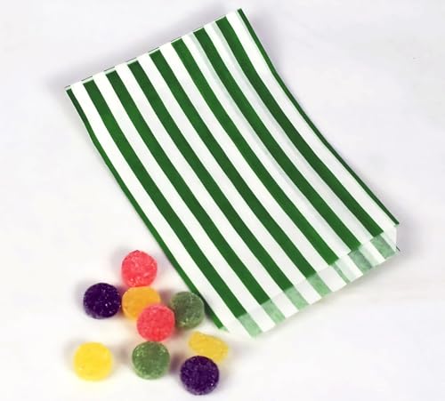 100 5" x 7" Striped Candy Sweet Paper Bags | Wedding Buffet Favour Cake Gift Pick n Mix Shop | Premium Quality UK Made (Green, Qty: 200 Bags)
