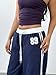 WDIRARA Women's Wide Leg Baggy Sweatpants Side Striped Number Graphic Track Pants with Pockets Blue Medium