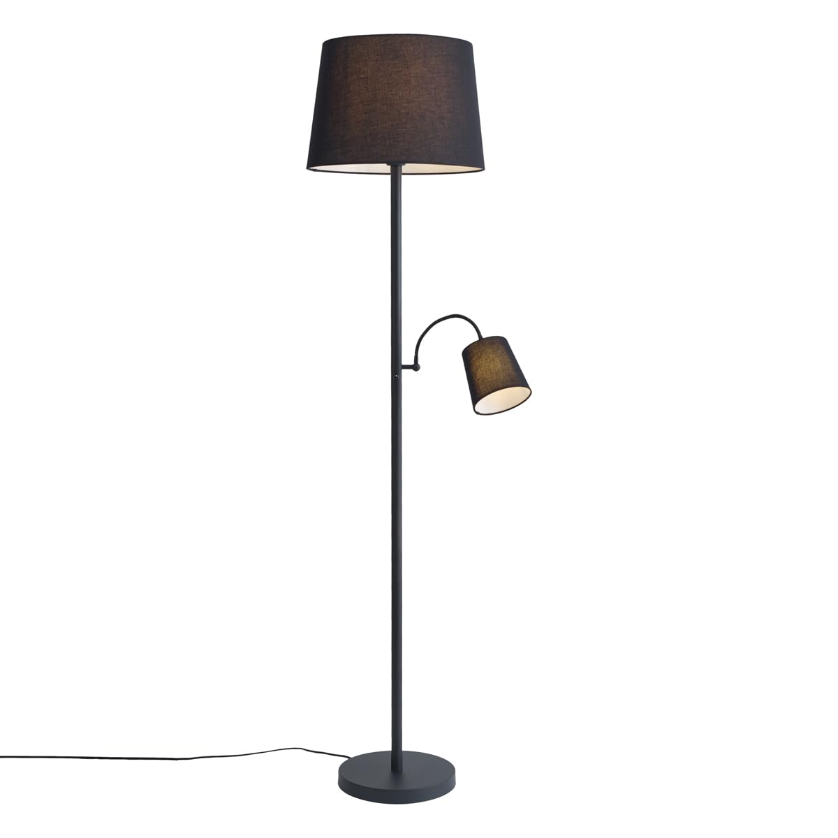 Qazqa - Classic Floor Lamp with Reading Arm Black with Black Shades - Retro- - Classic I Antique - Suitable for LED E27 | 1 Light - Steel Floor lamp - Suitable for Living Room I Bedroom I