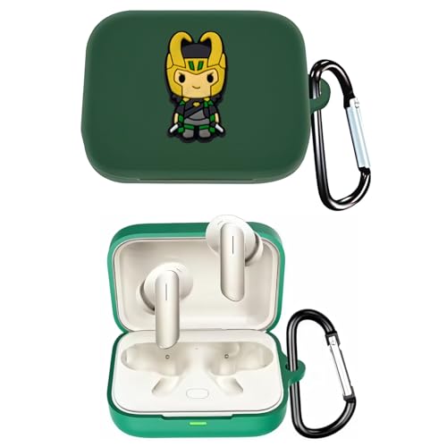 Image of Silicone Case Compatible with Realme Buds Air 7 | 7 Pro (2025), Soft Silicone 360 Full Protection Dust-Proof Shockproof Case Cover with Hook (Cover Only) (Loki), Green