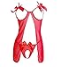 Eternatastic Women Mesh Cupless Babydoll Sleepwear Lingerie Set Thong Red L