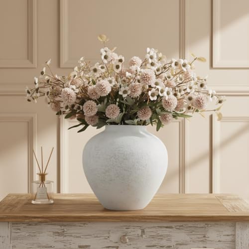White Rustic Large Round Vase for Table Centerpieces 11 inches, Arina Vase, Earthy Stone Look, Textured, Modern Homes Farmhouse Centerpiece Decor by RyddeligHome - Used condition - Image 8