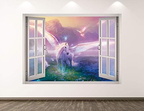 West Mountain Unicorn Wall Decal Art Decor 3D Window Mythical Sticker Mural Kids Room Custom Gift BL30 (22" W x 16" H)