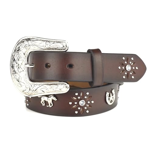 ARIAT Girls' Horse Concho Belt with Rhinestone Flower Cutouts and Interchangeable Buckle