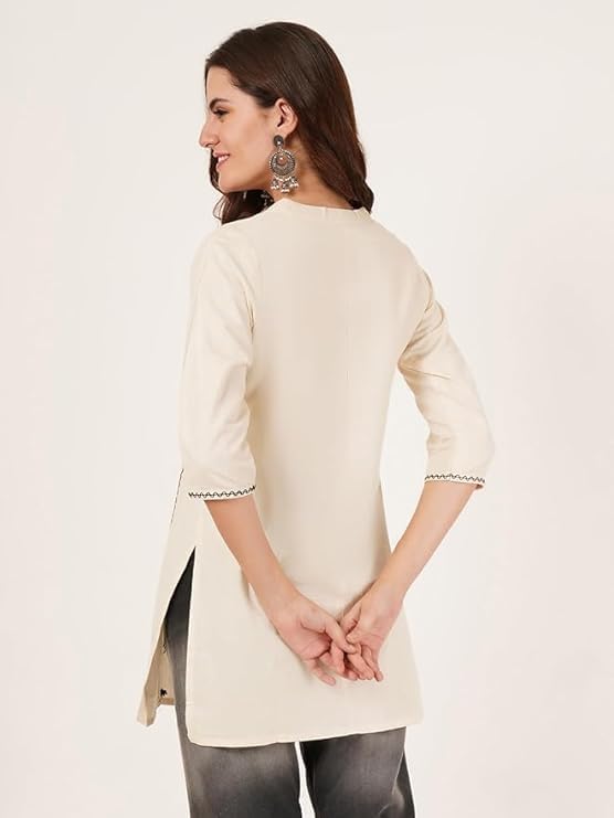 Women's Pure Cotton Embroidered Short Kurta Kurti - Image 3