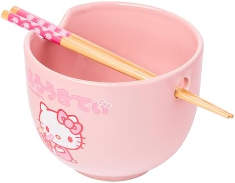 Silver Buffalo Hello Kitty Strawberry Milk 20oz Ceramic Ramen Bowl with Chopsticks
