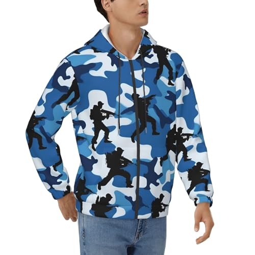 CPAQasg Blue Camo Print Hoodie For Men Casual Pullover Everyday Sweatshirt Winter Fall Spring Sportswear