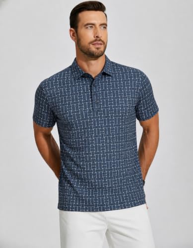 Image of Alex Vando Mens Golf Shirts Short Sleeve Breeze Quick-Dry Print Polo Shirt