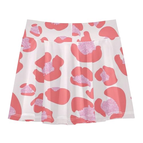 Joisal Athletic Shorts for Girls Skorts Tennis Skirts Toddler 2 in 1 Girl Skort Coral Pink Leopard Spots White 3t2
