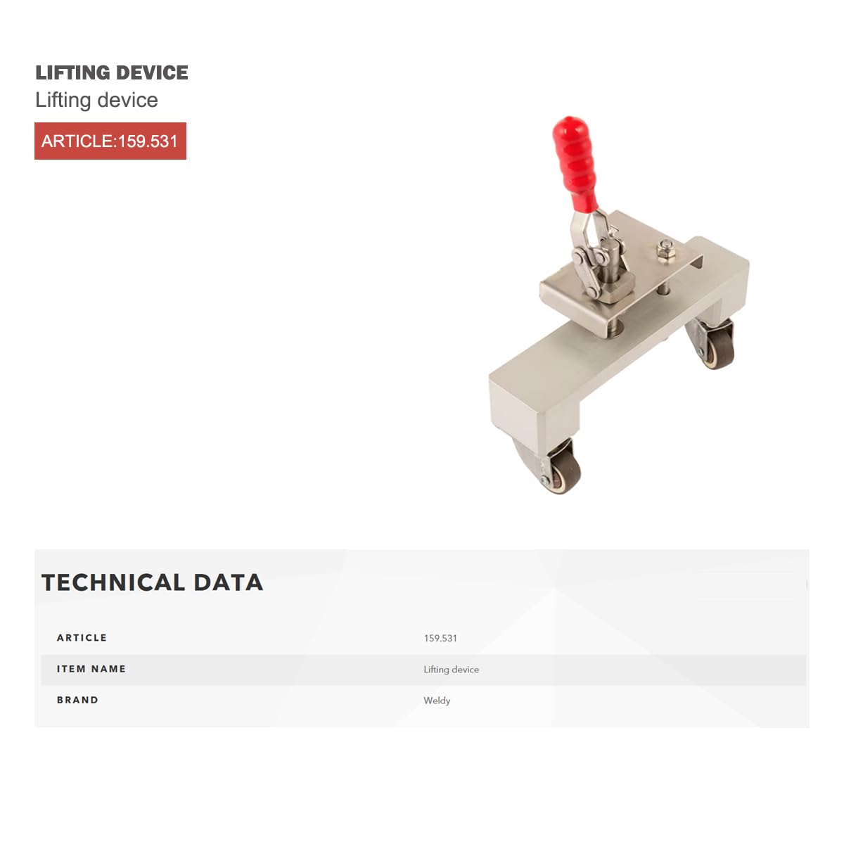 WELDY159.531Lifting Device for Weldy Foiler Etl Automatic Hot Wedge Welder Welding Machine Parts Welding Machine Welding Tarpaulins Membranes Banners