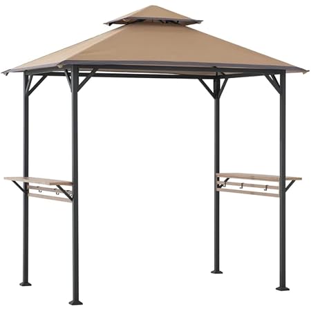 Pavillon Mit Doppeldach HOMASIS Grillpavillon Mit Barbank Und 2 Hockern, Strapazierfähiger Außen, Gartenlaube Regen- Und Feuerfest, 194 X 121 X 242 Cm (Grau Grillpavillon Wetterfest