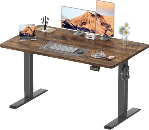 Devoko Electric Standing Desk 120x60cm Sit Stand Table Height Adjustable Desk with Backpack Hook and Memory Smart Pannel, Home Office with Splice Board,Rustic Brown