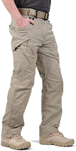 LABEYZON Men's Outdoor Work Military Tactical Pants Lightweight Rip-Stop Casual Cargo Pants Men (Khaki, 36W x 30L)