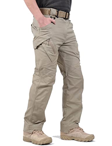 Labeyzon Men's Outdoor Work Military Tactical Pants Lightweight Rip-Stop Casual Cargo Pants Men (Khaki, 36W X 30L) #TOP3