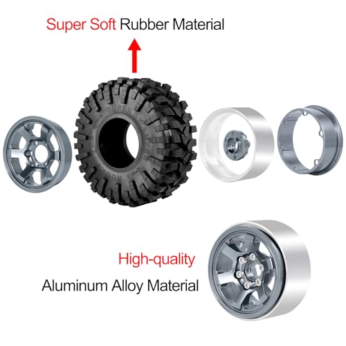 OGRC 1.9 Beadlock Wheel and Tires Mud Tires Set RC Crawler Tires for TRX4 TRX6 Axial SCX10 II III UTB18Redcat Gen8 Gen7 1/10 RC Crawler Car (Grey) - Thumbnail 3