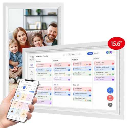 Digital Calendar, 15.6-Inch Smart WiFi Electronic Calendar & Chore Chart, Meal Planner, IPS Touch Screen HD Display for Family Schedules &Digital Picture Frame, Share Moments Instantly from Anywhere