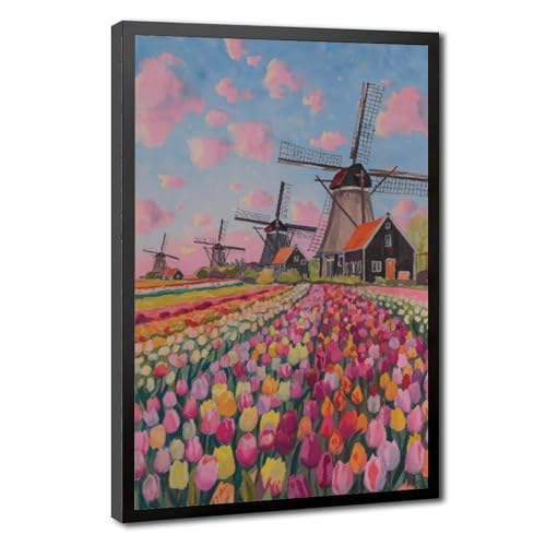 Toile aquarelle paysages de Hollande cadeau original pour maison