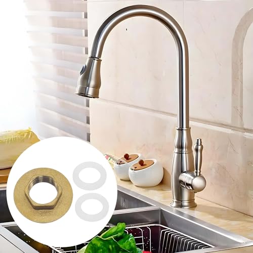 TUKEVA 2 Sätze Messing Kontermuttern mit Dichtungen 1/2 Zoll Messing Wasserhahn Sanitärarmatur Mutter Wasserhahnmutter Installationssatz für Badezimmer, Waschbeckenarmaturen Zubehör (1/2 Zoll)
