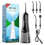 MiTdir Y801 Water Dental Flosser Oral Irrigator 5 Jet Tips 4 Modes IPX7 Waterproof 300ML Detachable Water Tank Portable Cordless Rechargeable Teeth Cleaner for Home&Travel (Black)