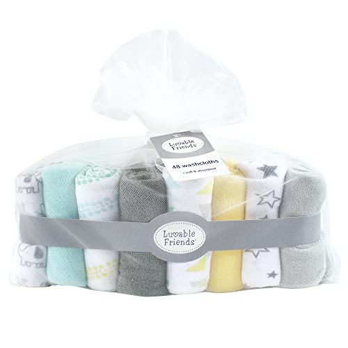 Image of Luvable Friends Unisex Baby Cotton Rich Washcloths, Boy Basic Elephant, One Size