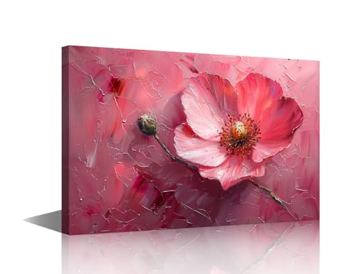 Image of TISHIRON 1 Panel Wall Art for Living Room, Pink Blooming Peach Blossoms and Buds Picture Poster for Living Room Bedroom Wall Decorations, Wooden Framed Gallery-Wrapped Ready to Hang, 24" Wx16 H