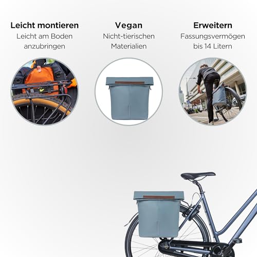 Basil City Fahrradshopper – reflektierende Fahrradtasche hinten – für Gepäckträger – 14–16 L – Blau