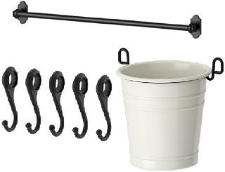 Ikea Steel Kitchen Organizer Set, 22.5-inch Rail, 5 Hooks, Flatware Caddy, Black, White