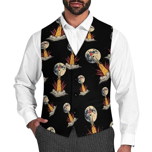 Rocket Novelty Men's Suit Vest Funny Formal Dress Vests Business Waistcoat
