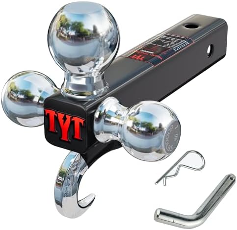 Adjustable Tri-Ball Trailer Hitch Mount - Fits 2" Receiver, 4.5" Rise/Drop, Includes 3 Ball Sizes & Lock
